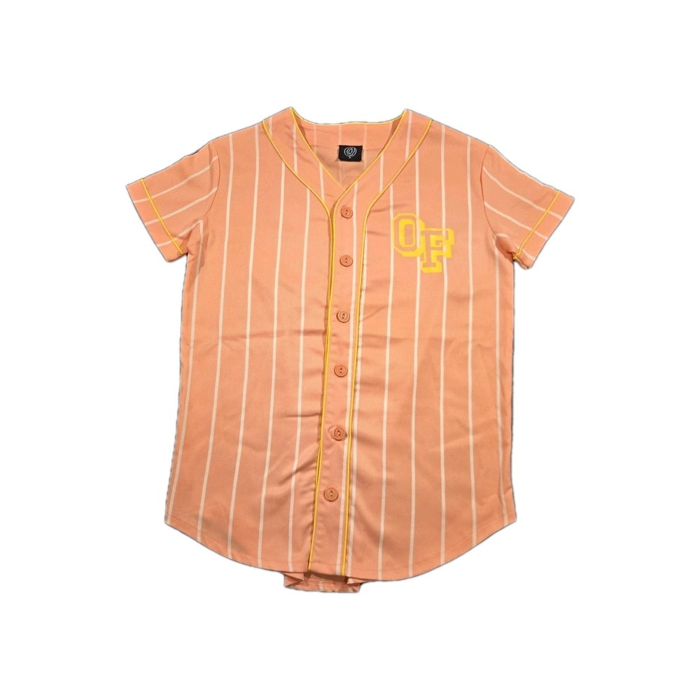 Odd Future Baseball Shirt Mens Small Pink Striped Button Front OF Logo Jersey
